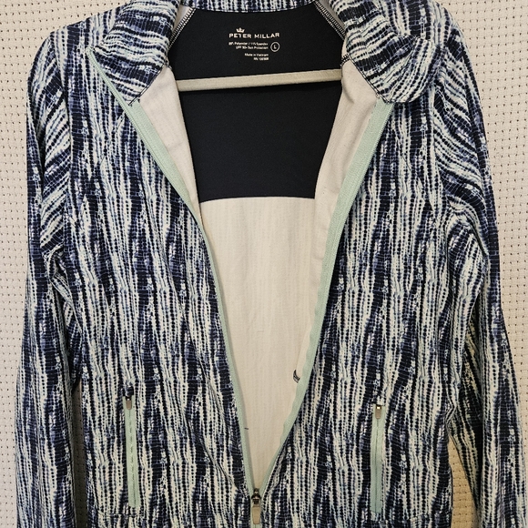 Peter Millar Lg Blue and White Striped Full Zip Workout Jacket - Picture 5 of 10